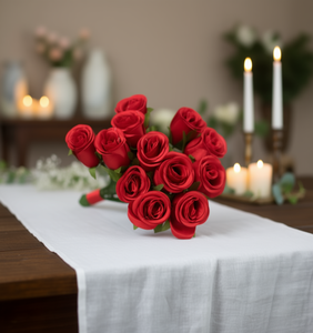 Bouquet di rose artificiali 12 pezzi Fiori realistici in seta per decorazioni domestiche e matrimoni Stile classico fatto a mano - Product Image 2