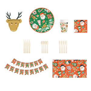 DAMAI New Christmas Party Disposable Tableware Set Santa Claus Elk Paper Plates Paper Napkins Tablecloths Tableware Set - Product Image 2