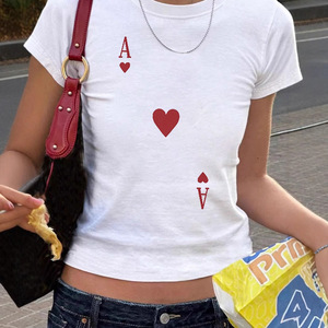 Camiseta Corta Americana Nueva con Cuello Redondo y Ajuste Delgado, Estilo Urbano con Estampado de Animales y Letras, Top Corto de Moda - Product Image 1