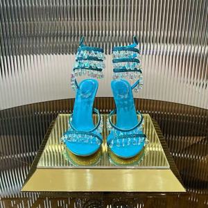 Sandali avvolgenti con tacco a <span class=keywords><strong>spillo</strong></span>, cristalli e nappine, scarpe da sposa firmate donna, tacchi alti di lusso - Product Image 5