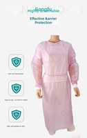 Gaun Isolasi Sekali Pakai Warna Pink, Bernapas, Manset Elastis yang Dapat Disesuaikan, Cocok untuk Salon Kecantikan, Seniman Tato, Pakaian Bersih, Pakai dari Belakang ke Depan