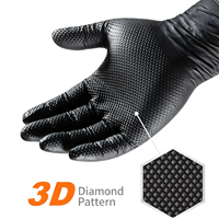 Gants de travail industriels jetables SNELL 8mil extra épais en caoutchouc noir à grip diamanté robuste, en nitrile sans poudre pour réparation automobile