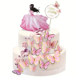 Decoración de Pastel de Papel Ecológica con Diseño de <span class=keywords><strong>Mariposa</strong></span>, Adhesivos Decorativos para Pared de Halloween, Feliz Cumpleaños, DIY, para Fiesta de Cumpleaños de Niña - Product Image 1