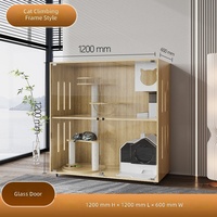 Nouvelle Arrivée Villa Moderne de Luxe pour Chat, Grande Enclos en Bois Massif, Structure d'Escalade, Porte en Verre Trempé, Maisons Multifonctionnelles