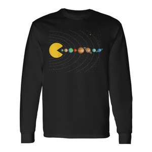 T-shirt à manches longues avec graphique sur le système solaire, design de jeux vidéo spatiaux - Product Image 1