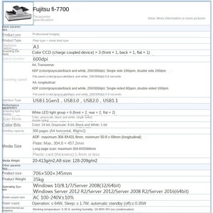 Scanner couleur haute vitesse A3 <span class=keywords><strong>Fujitsu</strong></span> Fi7600/fi7700 Fi6670/fi6770, original, dédié aux archives - Product Image 4