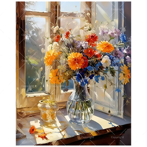 Kit de pintura de ventana floral por números para adultos, jarrón de flores iluminado por el sol DIY de 16x20 pulgadas, regalos de arte de pared de naturaleza sin marco - Product Image 1