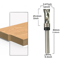 Fraise à rainurer à compression ultra-performante avec porte-roulement supérieur, motif en spirale, 2 cannelures pour le travail du bois, tige de 8 mm