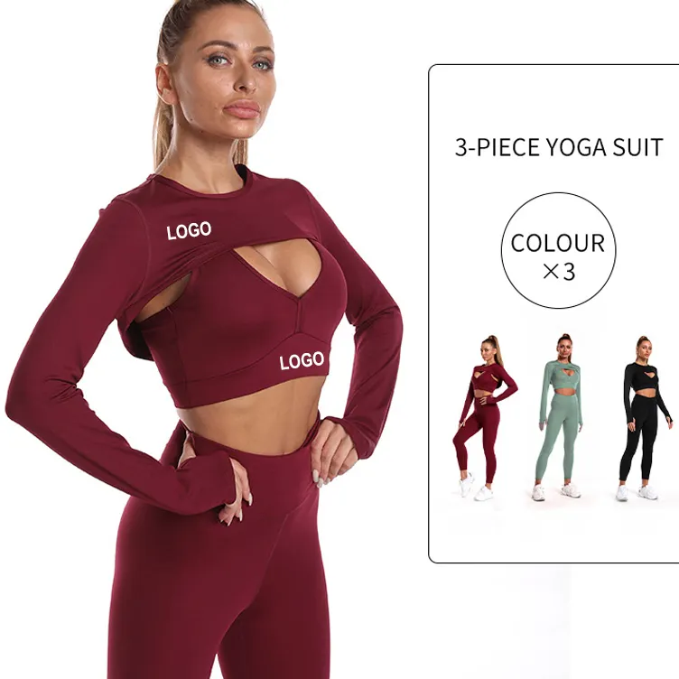 Custom Athletic Yoga Set Gym Scrunch Butt Conjunto sin costuras de las mujeres 3-Piece Set Gym Fitness Sets para adultos Mujeres Sportwear