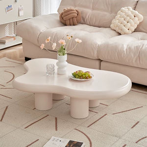 Table basse extensible en bois nuage crème avec plateau en marbre, design simple et moderne pour <span class=keywords><strong>petit</strong></span> salon irrégulier - Product Image 3