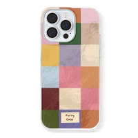 Coque de téléphone antichoc de luxe coréenne pour iPhone 16/15/14/13/12 Pro Max, design tendance coloré à grands carreaux en TPU+PC