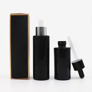 Luxury 20ml 1oz 40ml 2oz Flat Shoulder Cylinder Hair Serum Essential Oil Dropper Glass Bottle With Packing Box