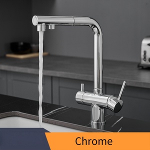 Robinet à <span class=keywords><strong>double</strong></span> <span class=keywords><strong>sortie</strong></span> moderne contemporain Corps en laiton Finition nickel brossé Robinet à boire direct Mélangeur d'évier de cuisine à trois voies - Product Image 3
