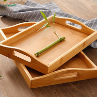 Usine En Gros Plaine Bambou Rectangle Thé Fruits Plateau En Bois Style Japonais Plateau De Service Assiette Avec Poignée