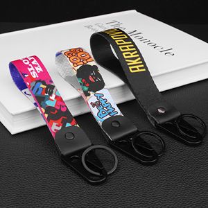 Porte-clés mousqueton de haute qualité avec sangle de poignet imprimée en soie 3D, cordon court personnalisé - Product Image 6