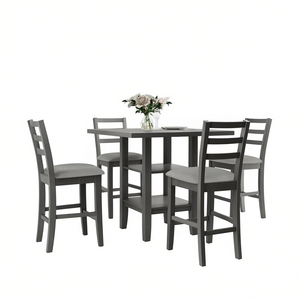 Set da Pranzo da 5 Pezzi con Sedie in Legno e Ripiani Portaoggetti, Design Moderno Grigio - Product Image 1