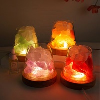 Diffuseur d'arôme d'huile essentielle de cristal d'améthyste crue de quartz rose de base en bois mené par USB de luxe