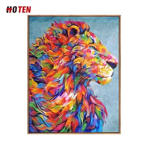 Pure Hand-painted Lion Oil Painting Colorful Animal Decorative Painting Modern Minimalist Abstract Painting