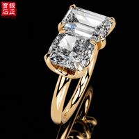 Bague en argent sterling 925 plaqué or avec deux pierres de moissanite, sertie à griffes, multi-coupes, certifiée, bijoux de fiançailles pour femme