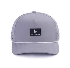 Maßgefertigte Nylon 5-Panel Strukturierte Golf Laser-Cut Snapback Perforierte Seil-Kappe Gebogener Schirm Gummi-Patch Regentropfen-Loch Baseball-Caps - Product Image 4