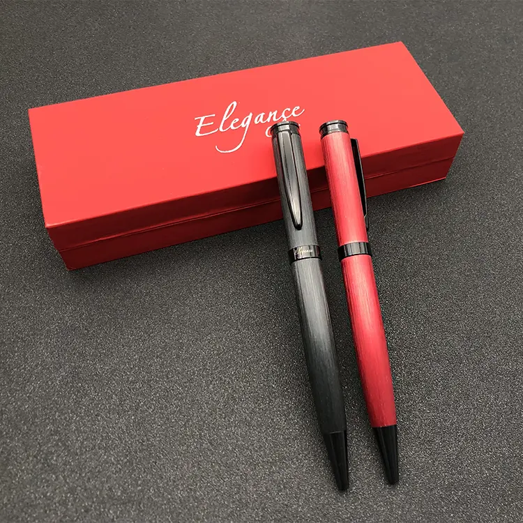 Лидер продаж, роскошная металлическая шариковая ручка с красным матовым логотипом, классическая элегантная шариковая ручка, набор шариковых ручек с коробкой из искусственной кожи