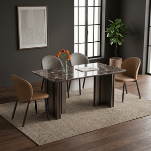 Ensemble de table à manger rectangulaire moderne en marbre avec pieds en métal, capacité de 4 personnes, meubles pour la maison - Product Image 2