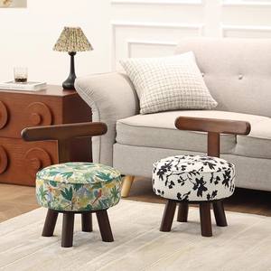 Tabouret rembourré en bois massif avec accoudoirs, pouf pour salon, pour adultes et enfants - Product Image 4