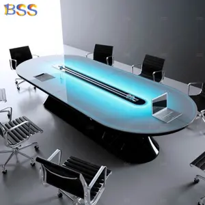 BSS האחרון מדהים ייחודי 8 מושבים מסלול המרוצים צורת שקוף Led השיש יוקרה סגלגל ישיבות שולחן