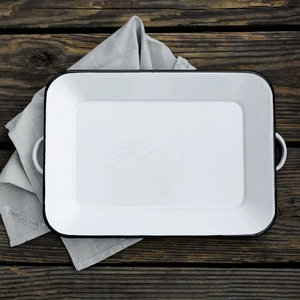 42cm Restaurant Enamelware Roasting Pan Classic Rectangular Personalized logo Enamel <strong>Hamburger</strong> Serve <strong>Baking</strong> Tray with Black Rim - Product Image 5