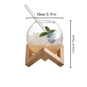 <span class=keywords><strong>Verre</strong></span> <span class=keywords><strong>à</strong></span> boisson transparent avec support en bois, forme ronde lunaire, pour cocktails, smoothies et jus de fruits - Product Image 6