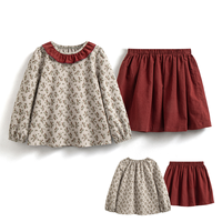 DC Set Pakaian Anak Perempuan Grosir Toddler Outfit 2 Pcs Flanel Blouse Rok Set 2-7Th Fashion Kasual Sekolah Sehari-hari