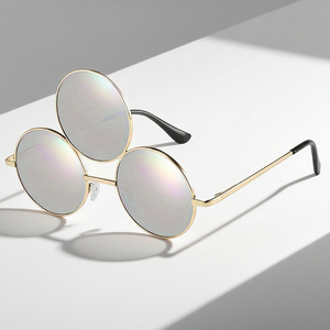 แว่นกันแดดทรงกลมแฟชั่นปี 2026 ดีไซน์ตลกๆ สไตล์ฮิปฮอป ป้องกันรังสียูวี กรอบโลหะ เหมาะสำหรับงานปาร์ตี้ - Product Image 1
