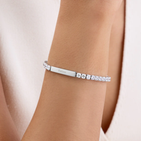 Pulsera de tenis de barra de acero inoxidable con PVD de oro de 18K, grabado personalizado, circonitas cúbicas brillantes, mensaje de nombre personalizado, joyería de moda para mujer