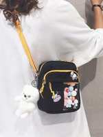 Sac à bandoulière en toile contrastée pour femme, style japonais tendance, nouvelle collection printemps 2025, avec fermeture éclair, petit format, idéal pour étudiantes