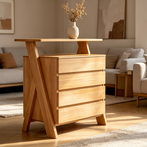 New Arrival Oak Wood 4-<b>Drawer</b> Dresser with Unique X-Shaped Frame for Bedroom & Living Room - Product Image 1