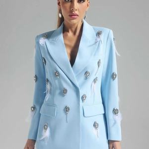 Blazer de Lino Azul Formal para Mujer, Nuevo, OEM, con Adornos, Conjuntos Elegantes y a la Moda - Product Image 2