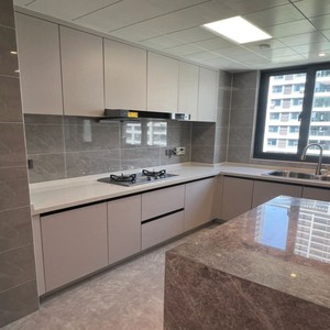 BAILOM Set di Mobili da Cucina Modulari Personalizzati Ecologici, Moderni, Grigi, a <span class=keywords><strong>L</strong></span> con Isola, Piano in Quarzo, Lavello e Fornello - Product Image 3