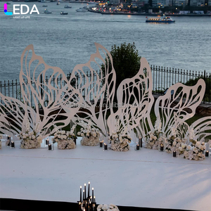 Décor de fête de mariage LEDA, moderne, extérieur, personnalisé, blanc, motif ajouré, métal, grande structure en fer forgé en forme de fleur - Product Image 4