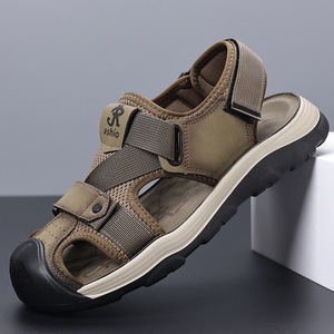 Sandalias de Senderismo para Hombre, Color Caqui, Punta Cerrada, Correa de Velcro Ajustable, Suela de Goma Antideslizante, Malla Transpirable, Casuales de Verano - Product Image 1