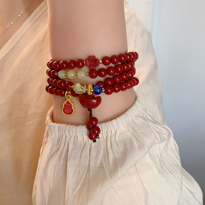 Vintage Gold Charm Red Beads Multilayer Bracelet