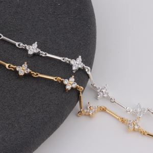 Catena a maglie e a barra in oro 14K/S925 argento con zirconi a trifoglio per la creazione di gioielli permanenti, accessori per collane e bracciali - Product Image 4