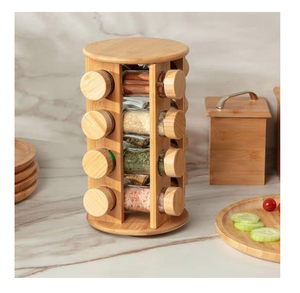 Support de stockage de bouteille de sirop épais rustique rotatif rond bambou comptoir étagère à épices carré sirop rotatif organisateur - Product Image 6