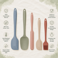 Ensemble de 5 ustensiles en silicone écologiques, résistants au four et au lave-vaisselle, sans BPA, anti-rayures, flexibles, outils pour lisser le beurre et la pâte