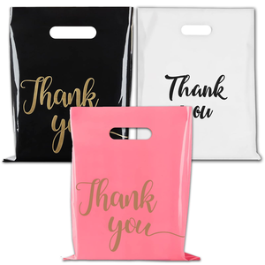 Custom Logo Printed Fold Plastic Pink Thank You Die Cut HDPE LDPE Handle Carry Shopping Packaging Bags - Product Image 1