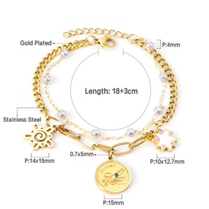 Pulsera de Cadena con Colgante de Doble Capa en Acero Inoxidable con Baño de Oro de 18k, Diseño Simple y Moderno para Damas - Product Image 2