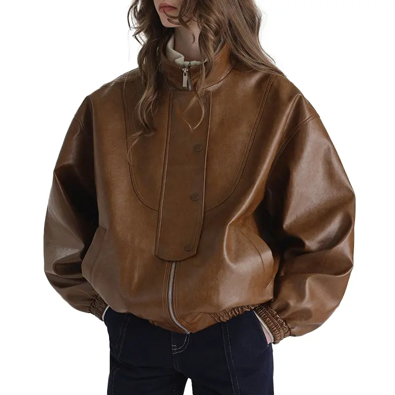 High Quality Vintage Genuine Cowhide Leather Coat Women Motorcycle Faux Leather Jackets