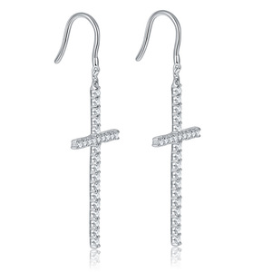 Pendientes de Plata de Ley con Cruz Delicada para Mujer, Marca Rui Zun, Accesorios de Moda - Product Image 1