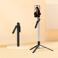 Trépied pour téléphone portable Z180 1,7 m avec lumière d'appoint, bâton à selfie avec télécommande Bluetooth pour iPhone/Android et appareil photo