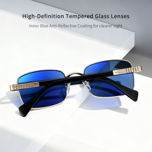 Occhiali <span class=keywords><strong>da</strong></span> sole <span class=keywords><strong>da</strong></span> <span class=keywords><strong>uomo</strong></span> in titanio con lenti in VETRO TEMPERATO ad alta definizione, rettangolari, retrò, anti-UV400, antigraffio, lenti verde chiaro grigio - Product Image 3