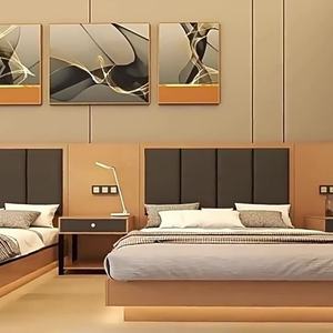 Meubles d'hôtel en bois durables et écologiques modernes Ensemble complet Personnalisation complète de la maison Armoires Lits flottants Lumières LED Chambre à coucher - Product Image 6